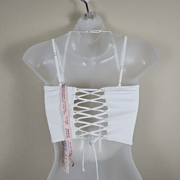 Princess Polly Zora Satin Corset Top Lace Up Size 4 Ivory Boned Club Party Small - Picture 6 of 11